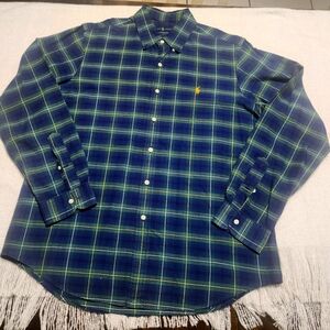 Vintage RALPH LAUREN Blue Green Plaid Button Collar Shirt Size Large